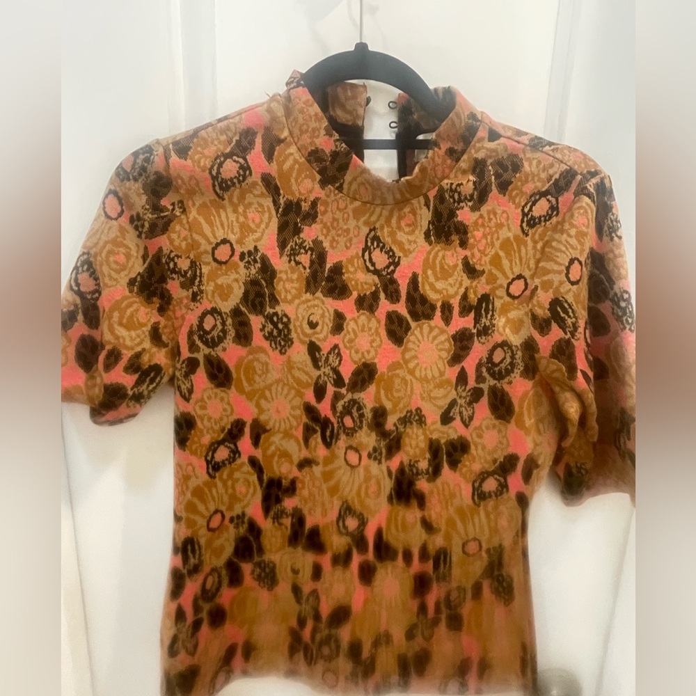 Anthropologie Pink and Brown Floral womans Top